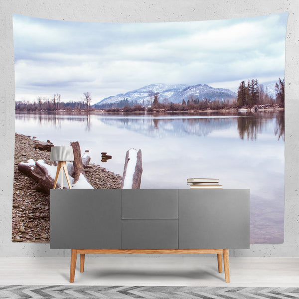Early Winter Mountain Scene Wall Tapestry - Decorative
