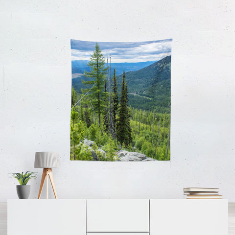 Scenic Mountain Overlook Wall Tapestry Hiking Adventure