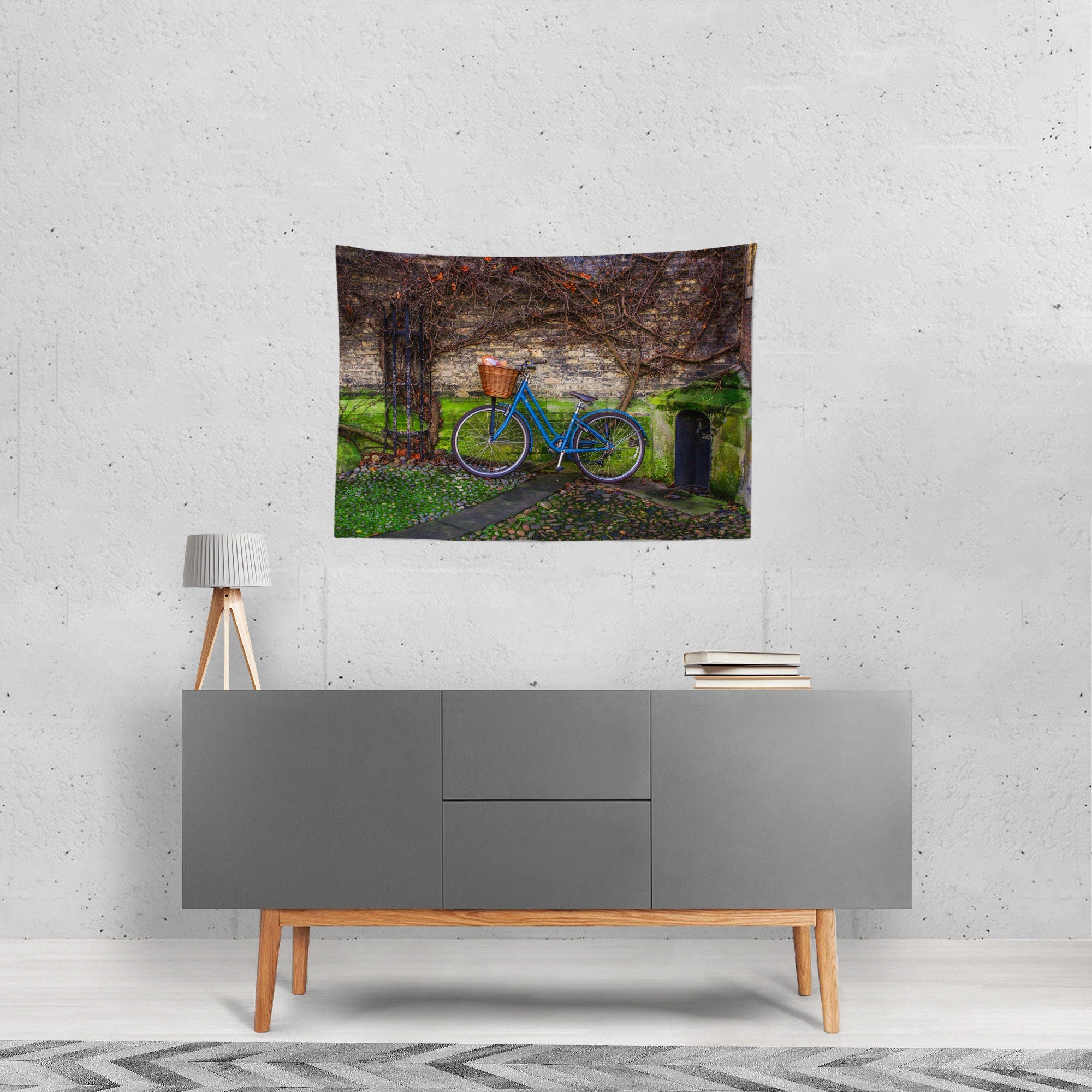Blue Bicycle Cambridge England Modern Wall Tapestry - 36x26