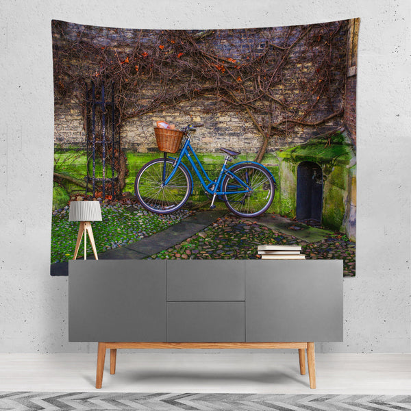 Blue Bicycle Cambridge England Modern Wall Tapestry - 80x68