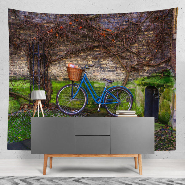Blue Bicycle Cambridge England Modern Wall Tapestry - 104x88