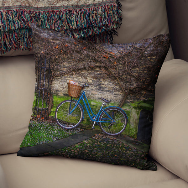 Blue Bicycle Throw Pillow Cover Cambridge England Decor -