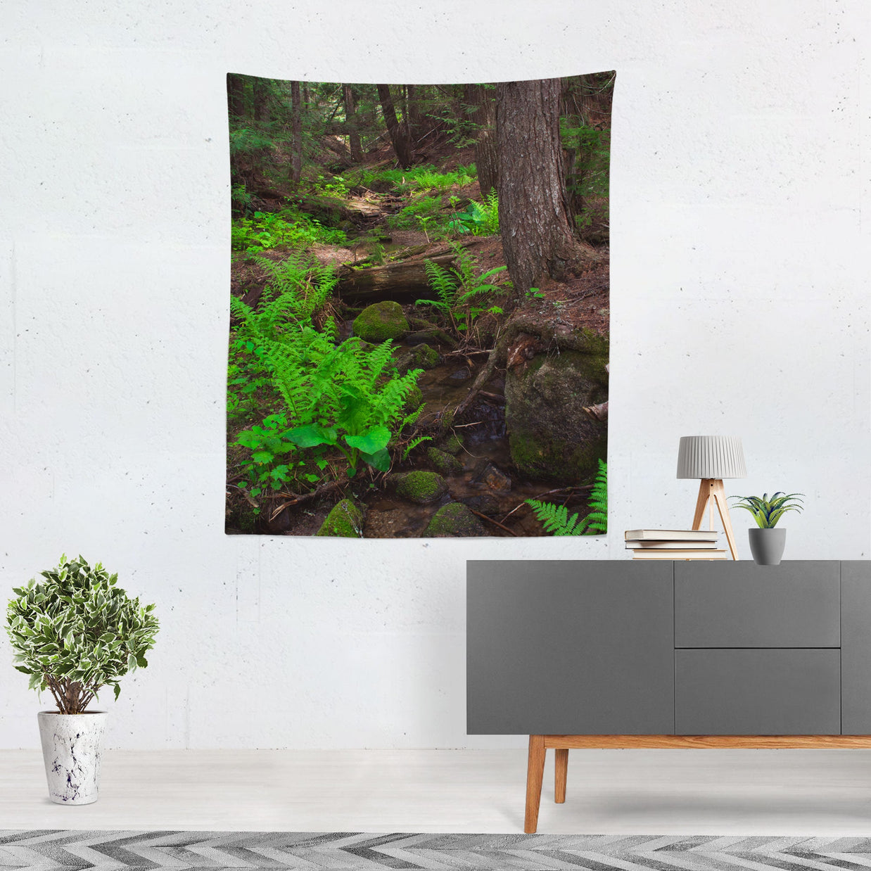 Cedar Forest Trail Wall Tapestry Ferns Pacific Northwest