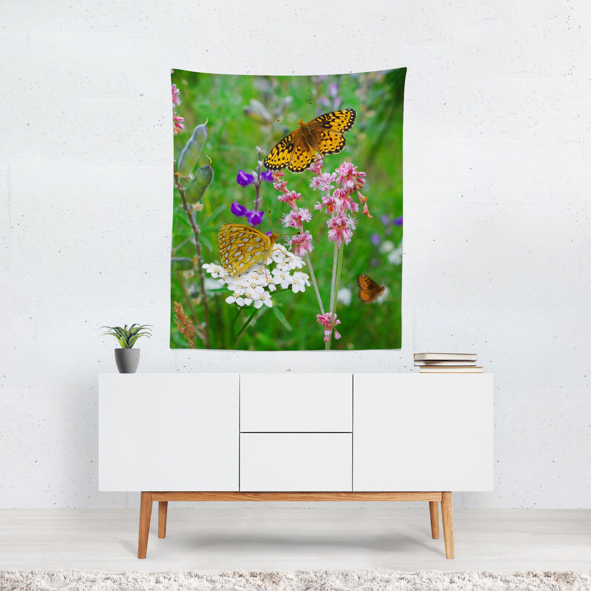 Butterfly and Flowers Nature Wall Tapestry - Decorative