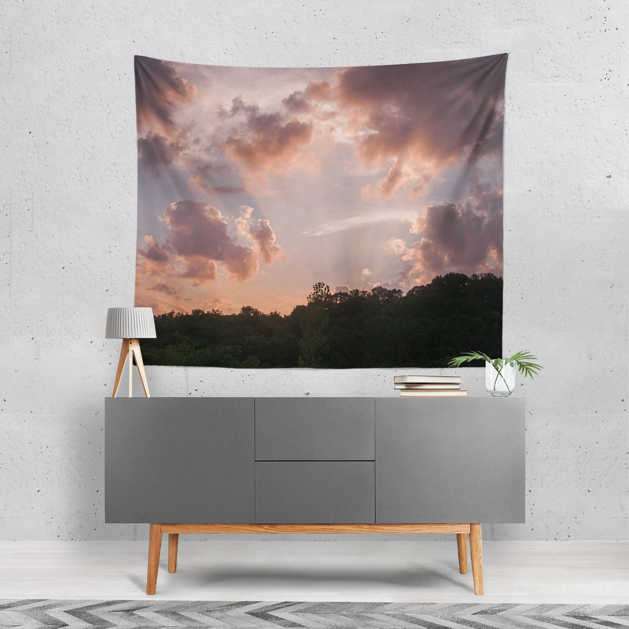Sunset Wall Tapestry Epic Sky and Clouds Rays of Light -