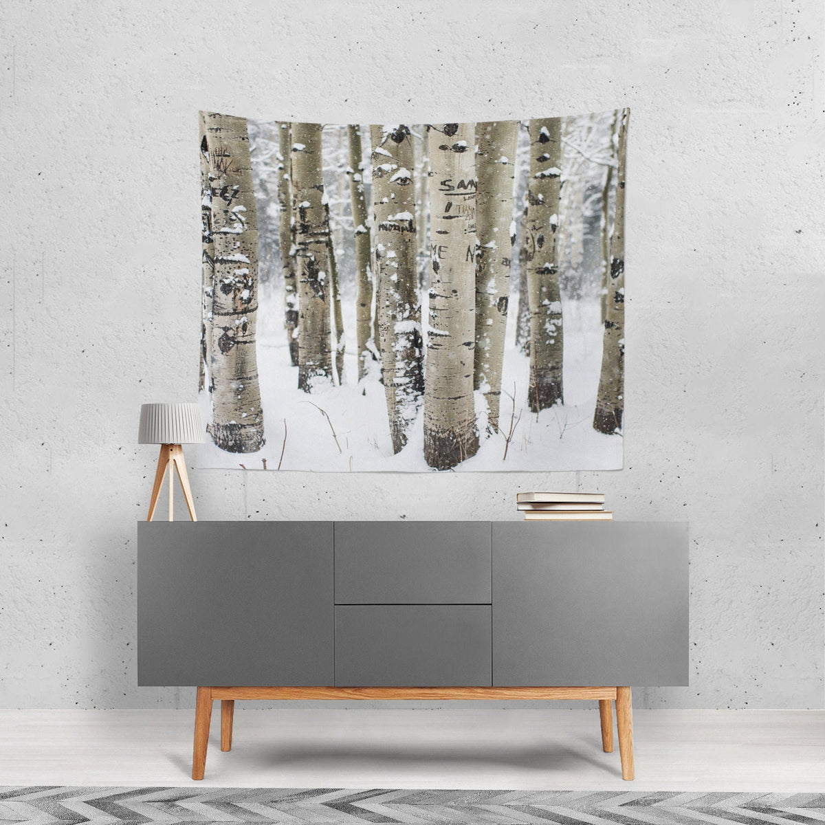 Snowy Winter Birch Forest Tapestry Christmas Decor -