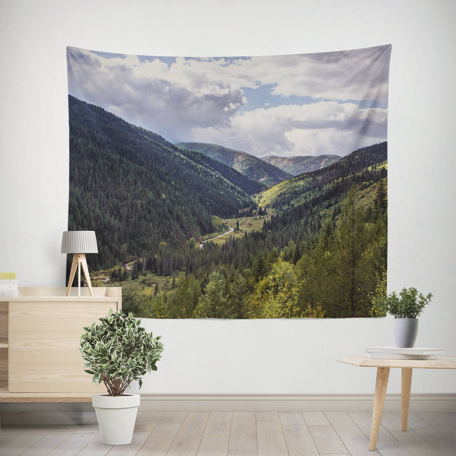 Lush Mountain Valley Wall Tapestry Green Nature Idaho Decor