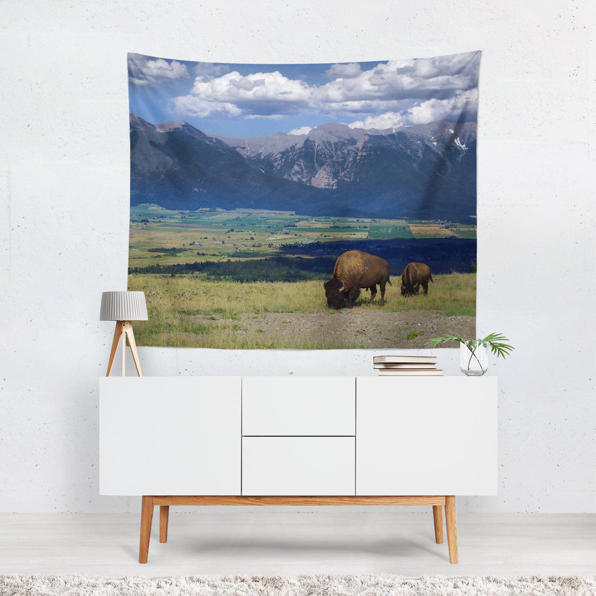 Montana Bison and Mountains Wall Tapestry - Decorative