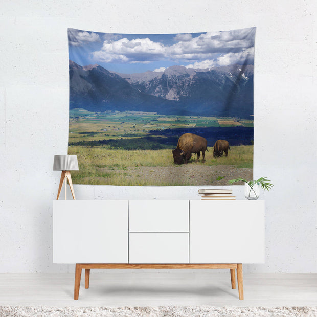 Montana Bison and Mountains Wall Tapestry - Decorative