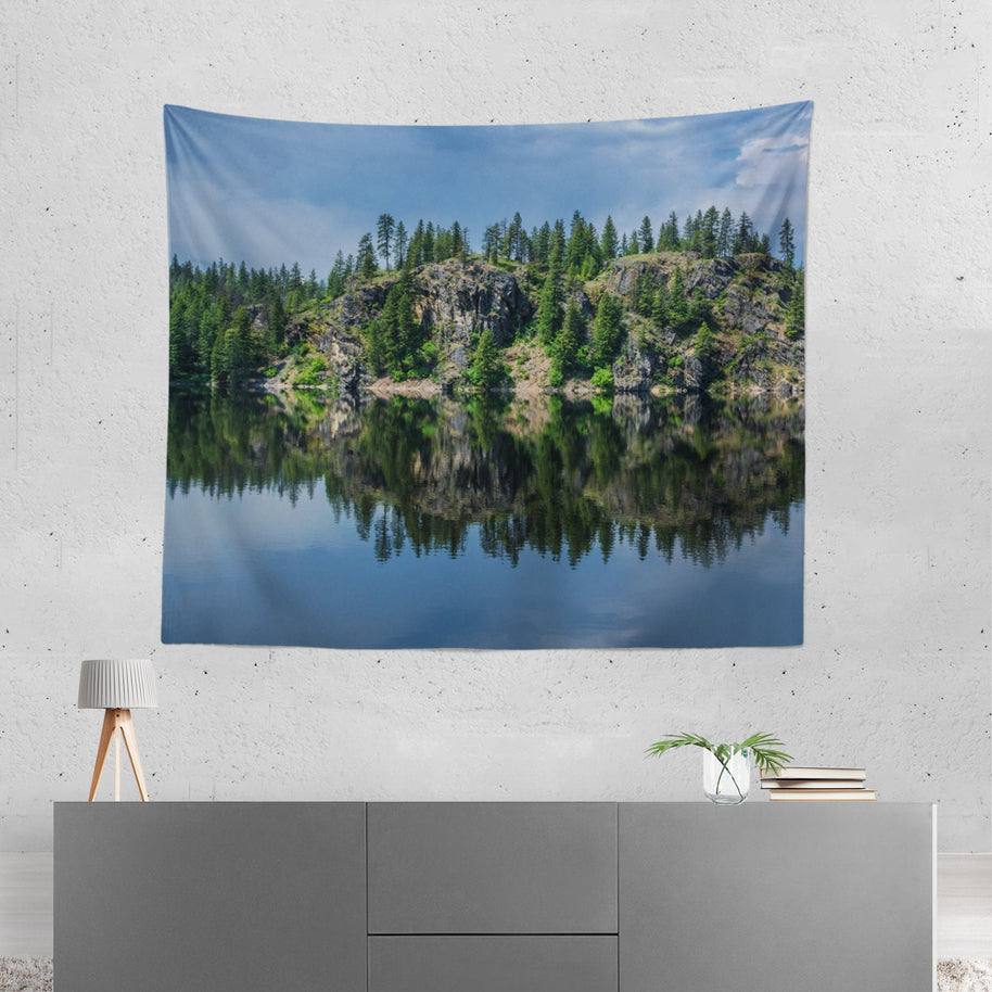 Lake Life Nature Tapestry Island Forest Reflection -