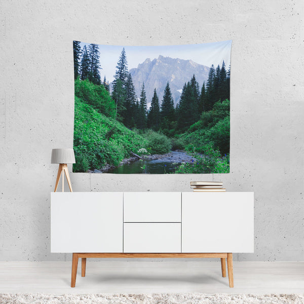 Lush Montana Valley Wall Tapestry Mountains Forest Decor -