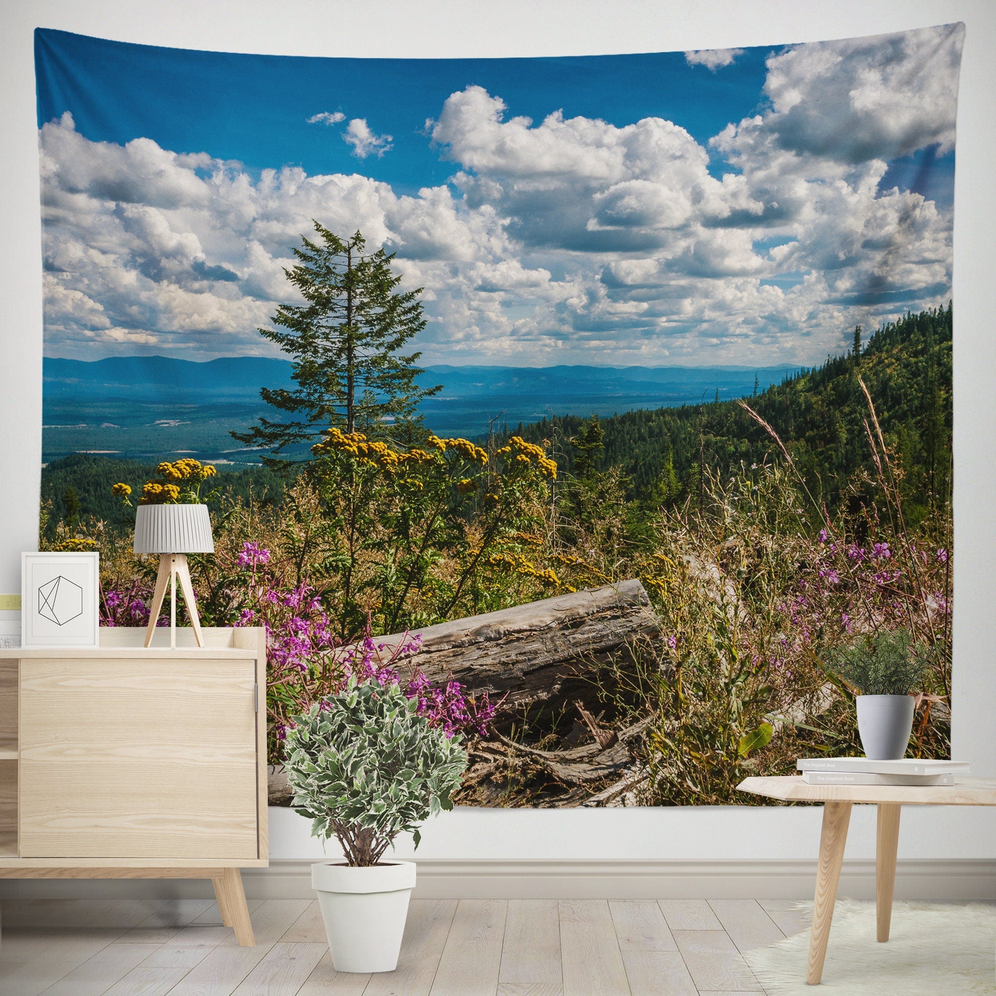Mountain Top Wildflowers Wall Tapestry Forest Decor -