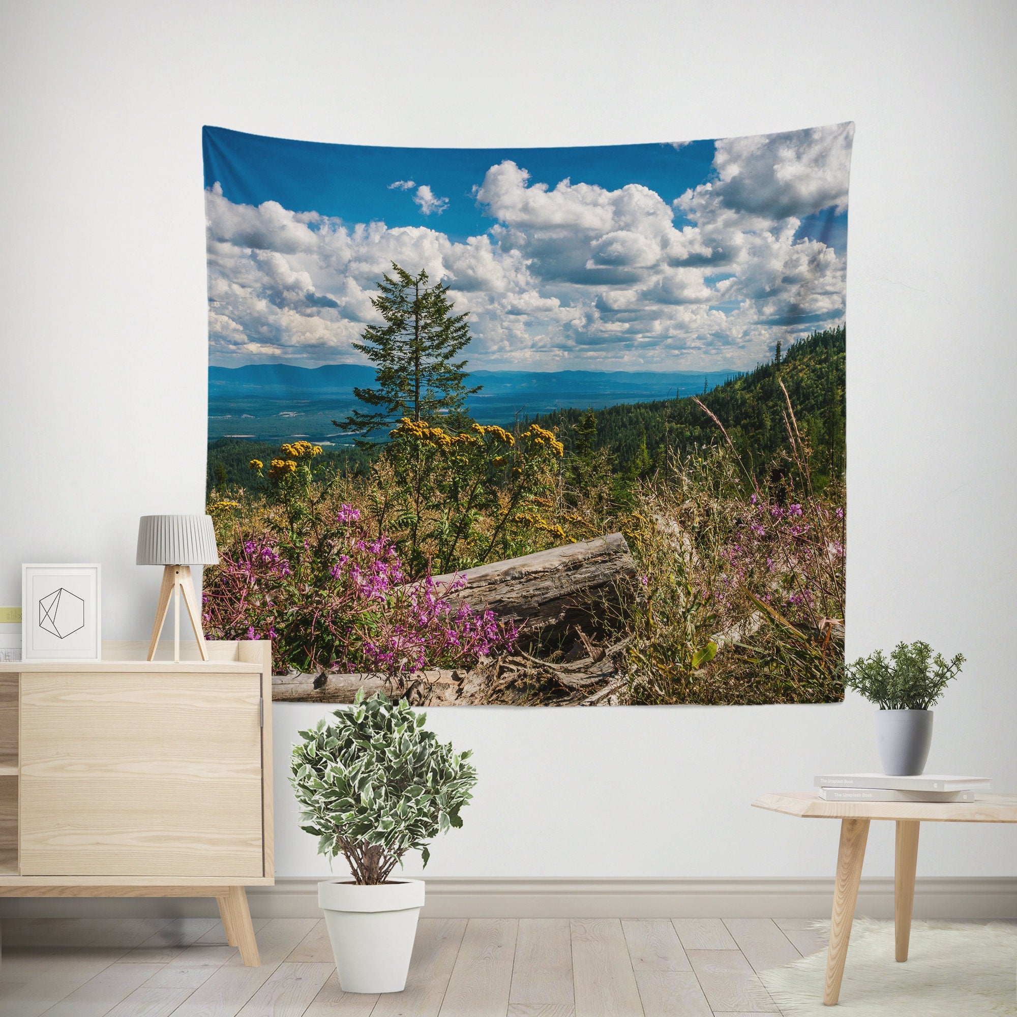 Mountain Top Wildflowers Wall Tapestry Forest Decor -