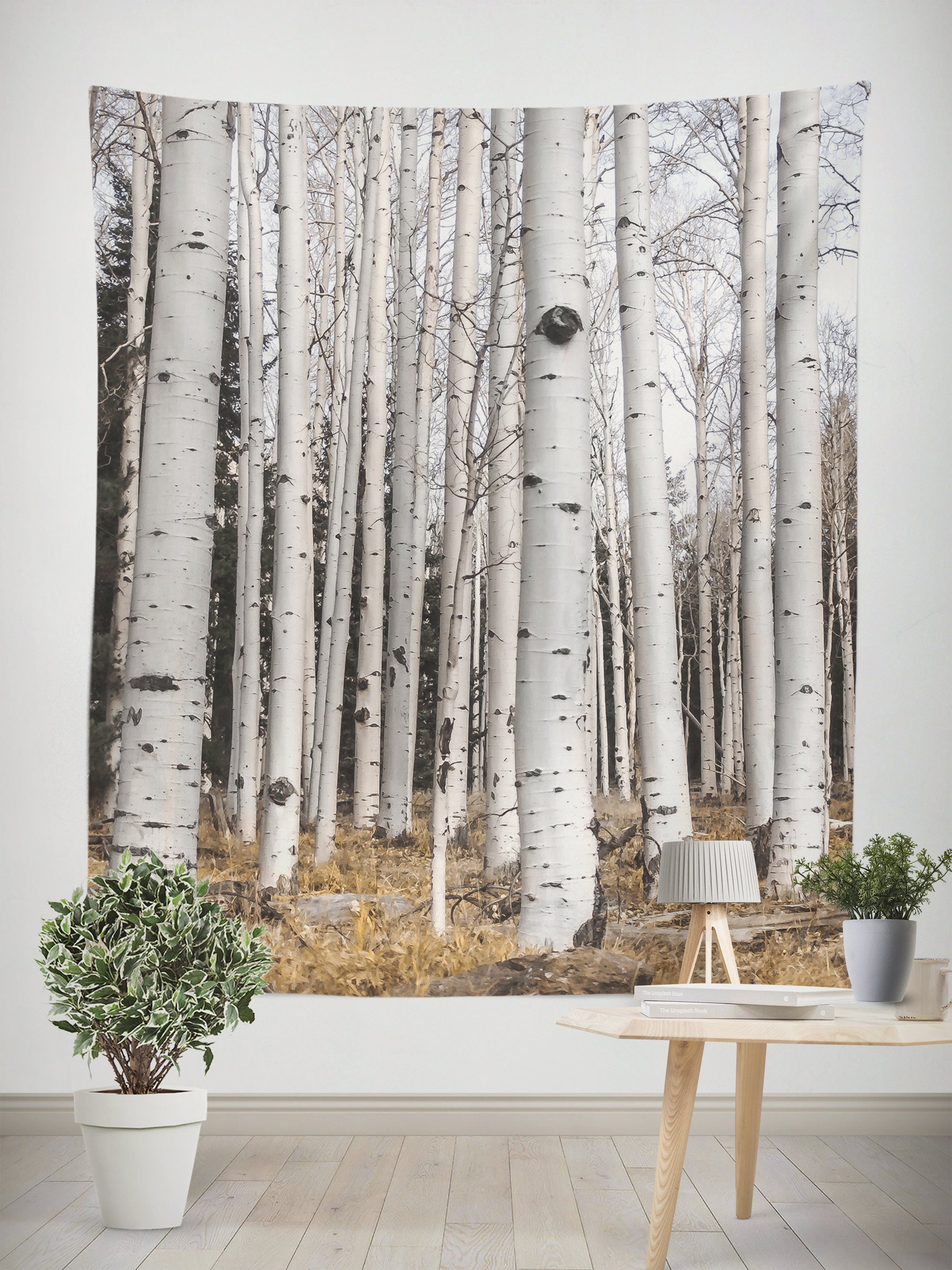 Tall Birch Trees Wall Tapestry Forest - Decorative
