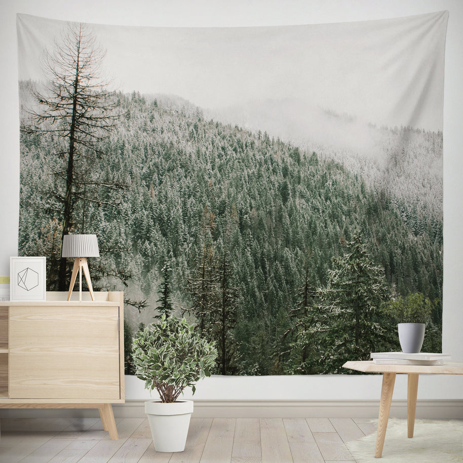 Snowy Mountain Top Wall Tapestry Winter Decor - Decorative