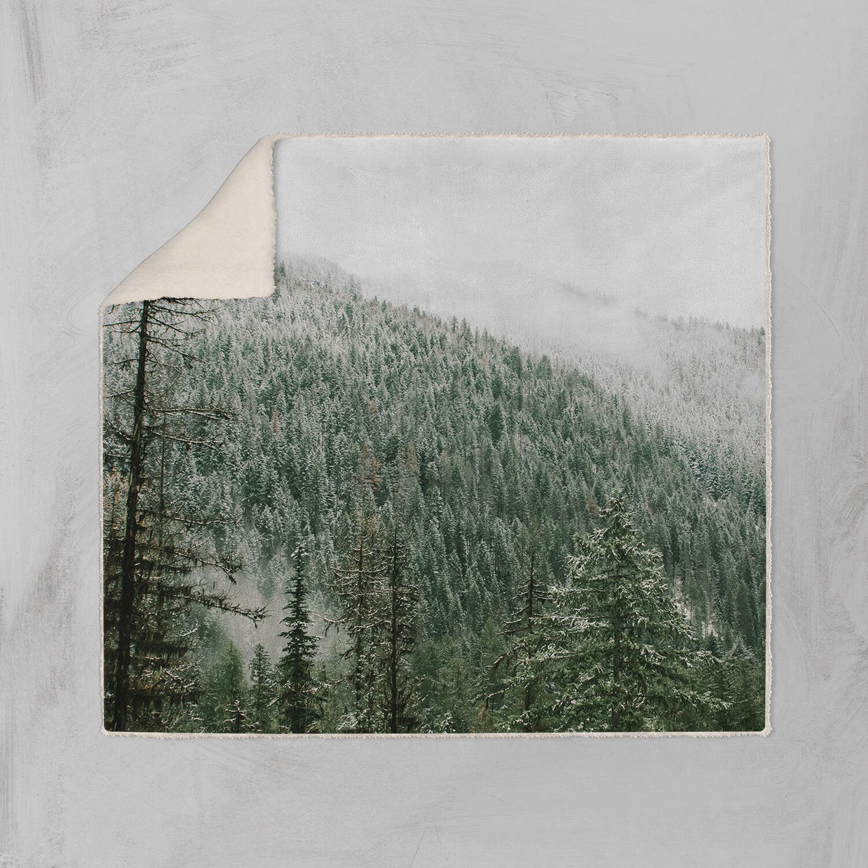 Snowy Mountain Scene Sherpa Throw Blanket Vegan Fleece - Two