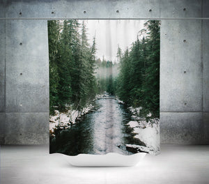 Winter River Shower Curtain 71x74 Inch Forest Bathroom Decor