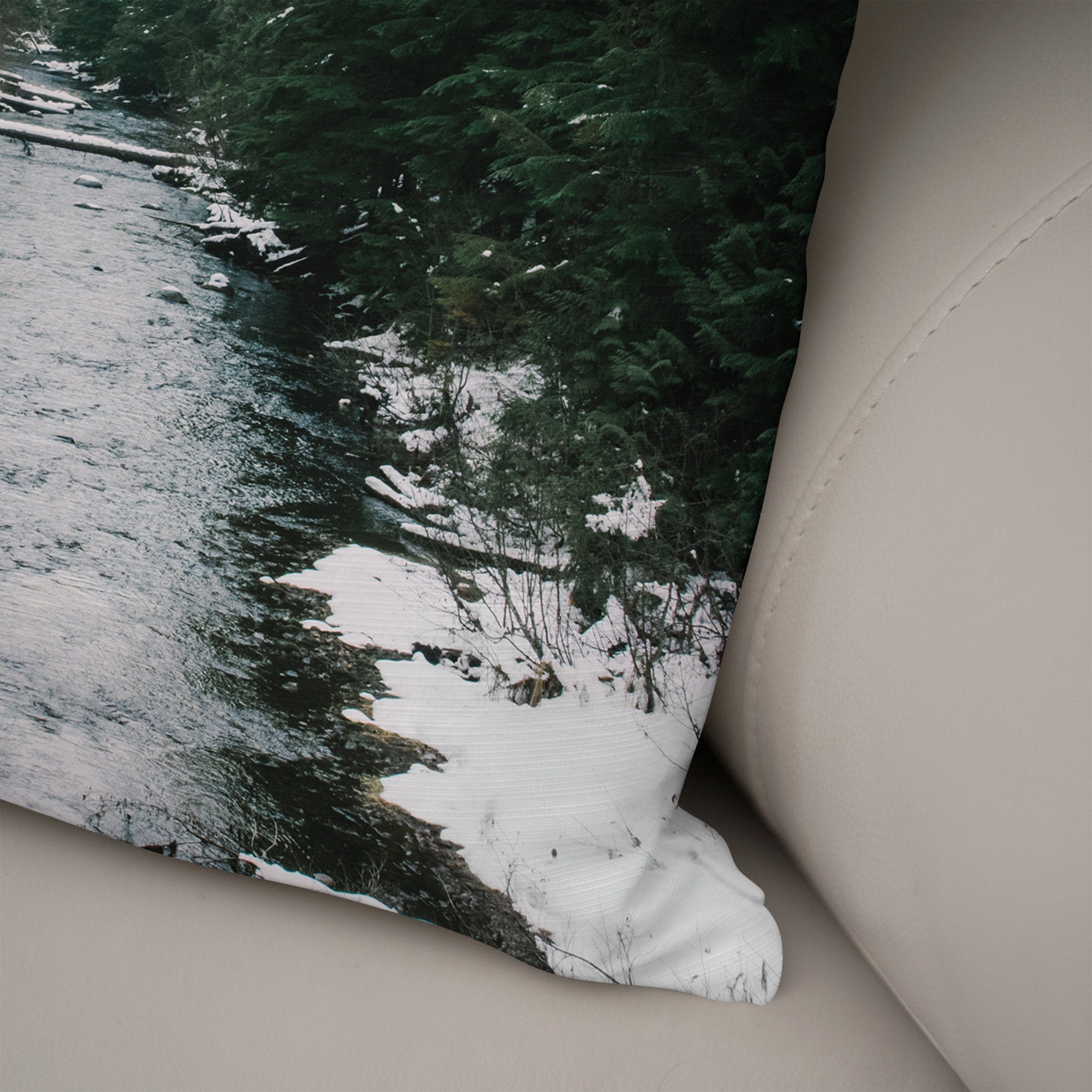 Winter River Throw Pillow Cover Snowy Scene Nature Decor -