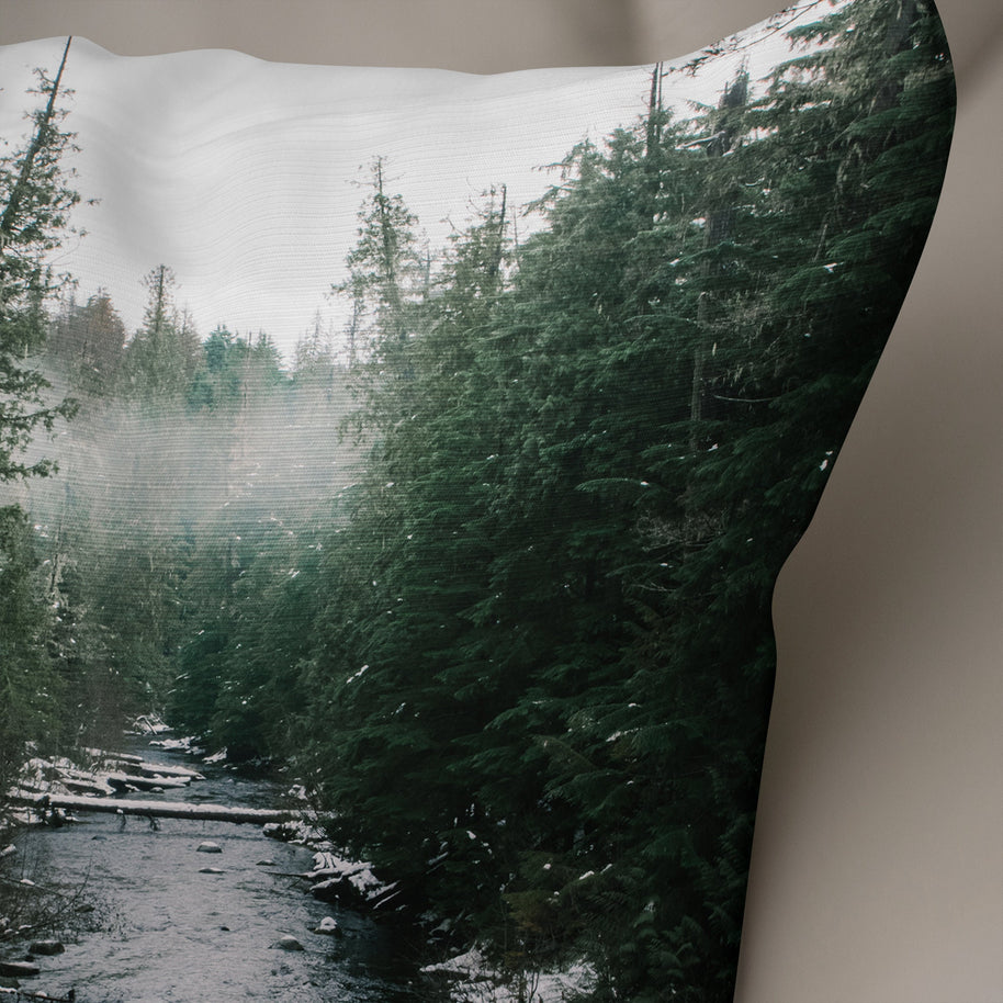 Winter River Throw Pillow Cover Snowy Scene Nature Decor -