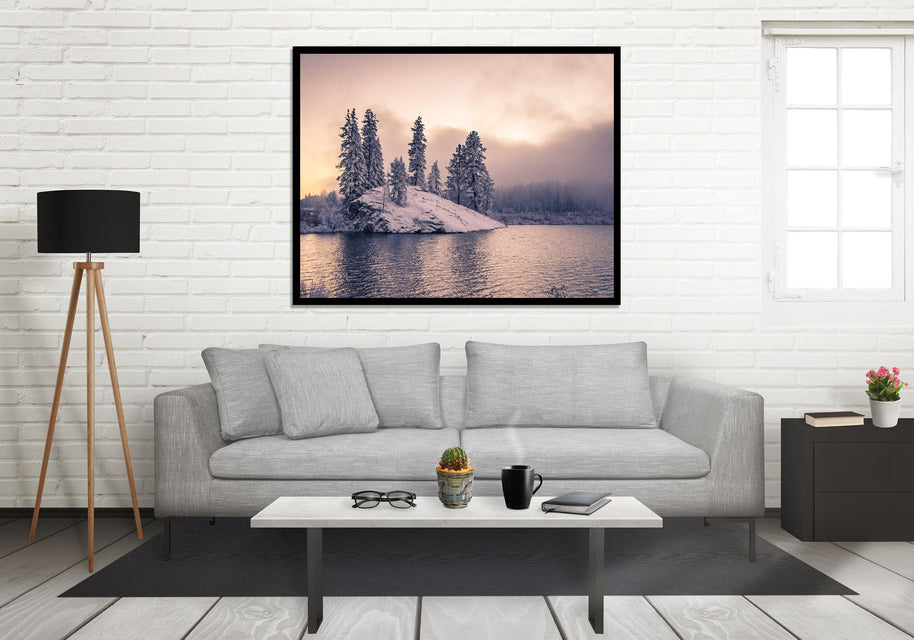 Winter Sunset Photo Print Lake Reflection Nature Photography