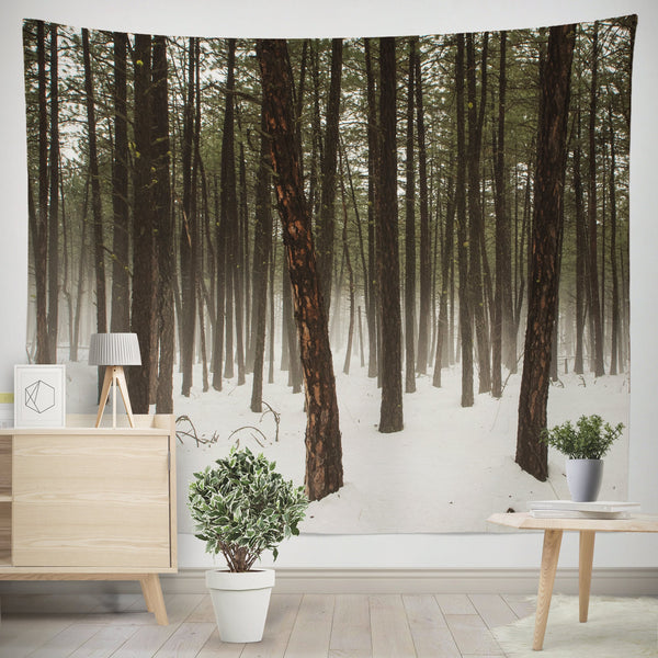 Fog in the Trees Nature Wall Tapestry Winter Scenery -