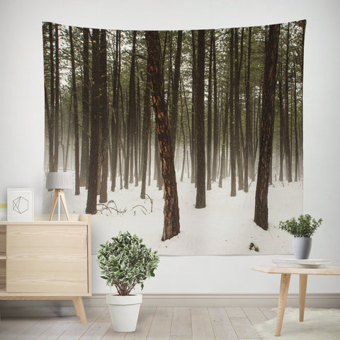 Fog in the Trees Nature Wall Tapestry Winter Scenery -