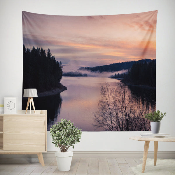 River Sunset Wall Tapestry Pacific Northwest Scenery -