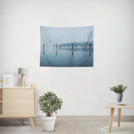 Peaceful River Reflection Wall Tapestry Winter Scenery -