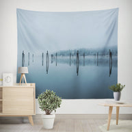 Peaceful River Reflection Wall Tapestry Winter Scenery -