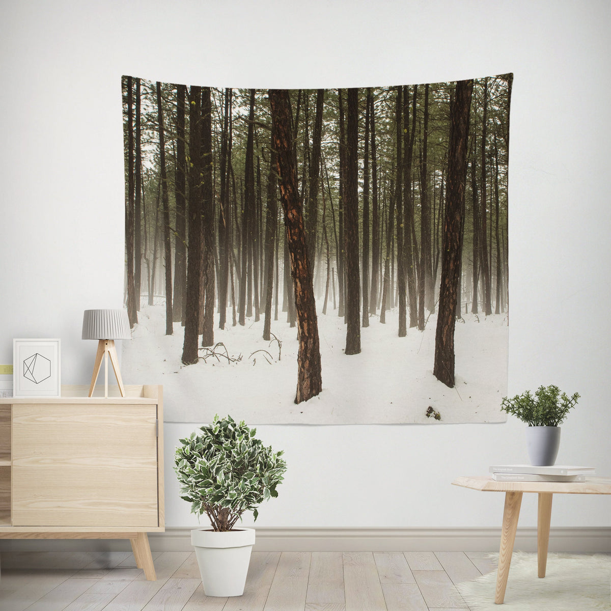Fog in the Trees Nature Wall Tapestry Winter Scenery -