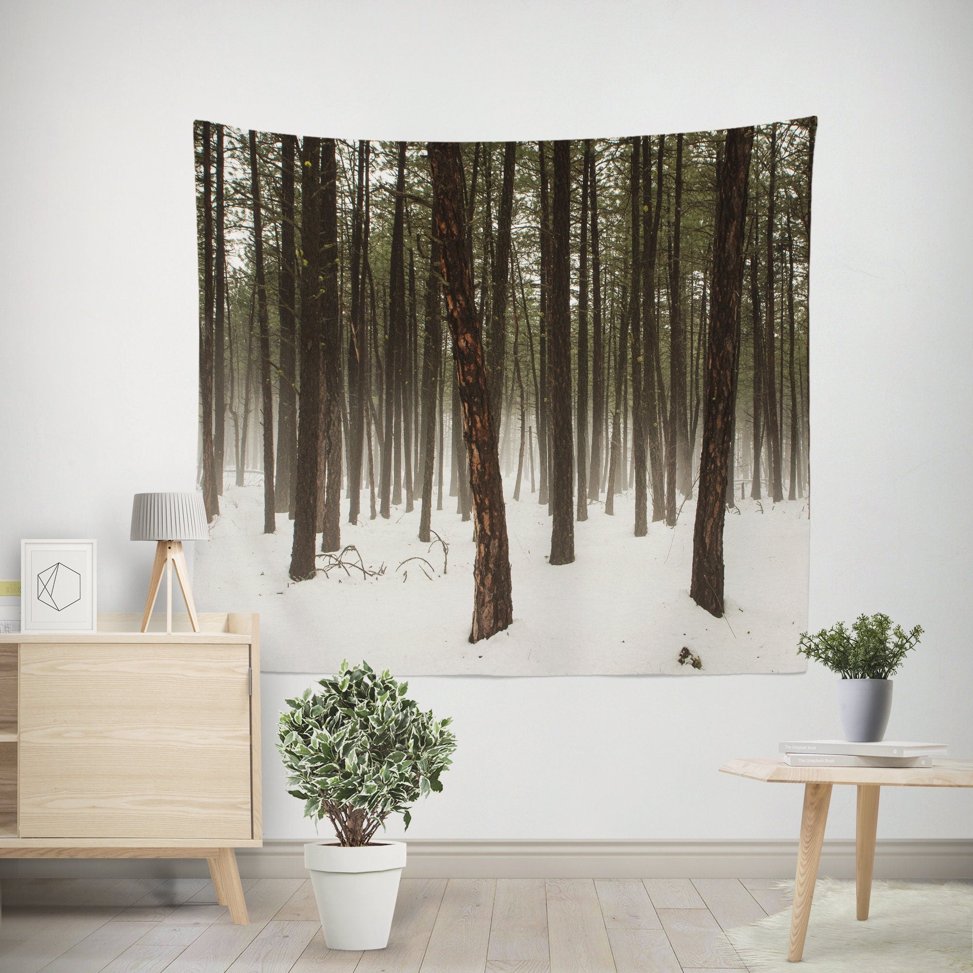 Fog in the Trees Nature Wall Tapestry Winter Scenery -