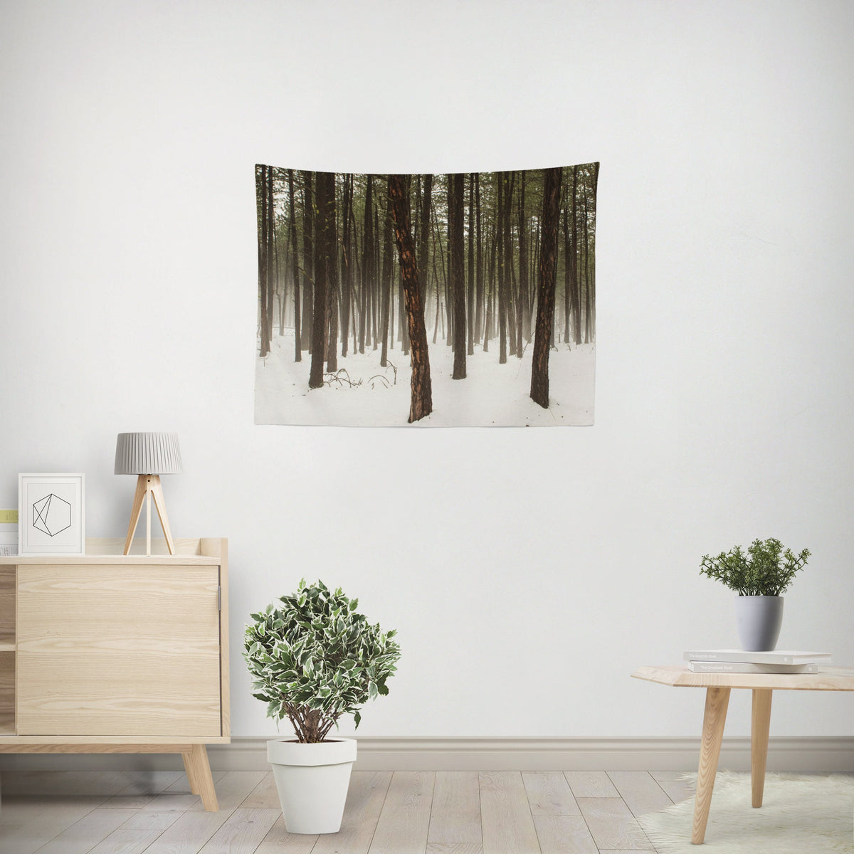 Fog in the Trees Nature Wall Tapestry Winter Scenery -
