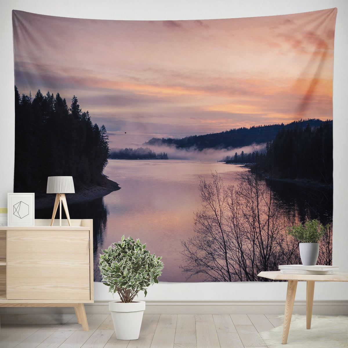 River Sunset Wall Tapestry Pacific Northwest Scenery -