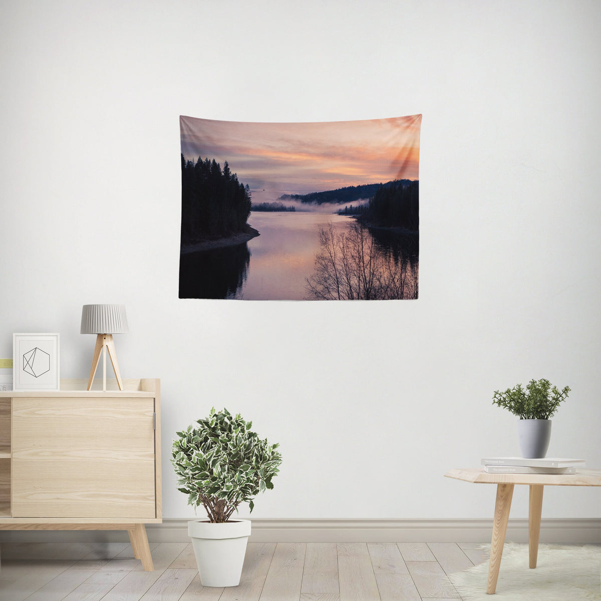 River Sunset Wall Tapestry Pacific Northwest Scenery -