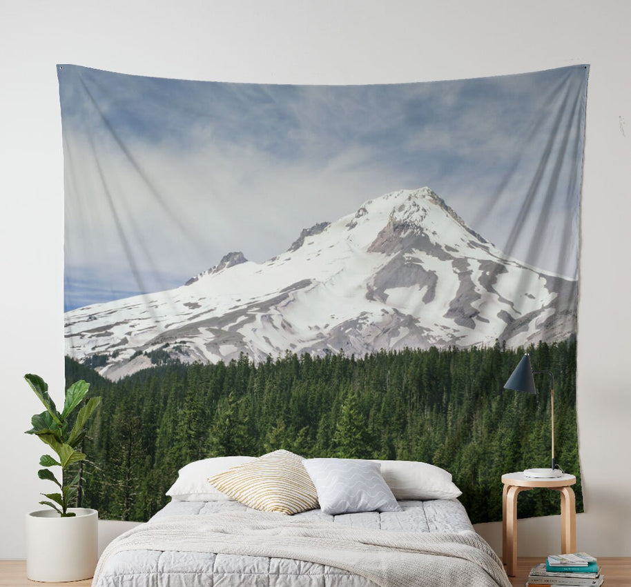 Snowy Mt Hood Oregon Wall Tapestry Mountain Peak -