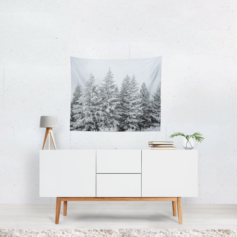 Winter Storm Forest Wall Tapestry Mountain Nature -