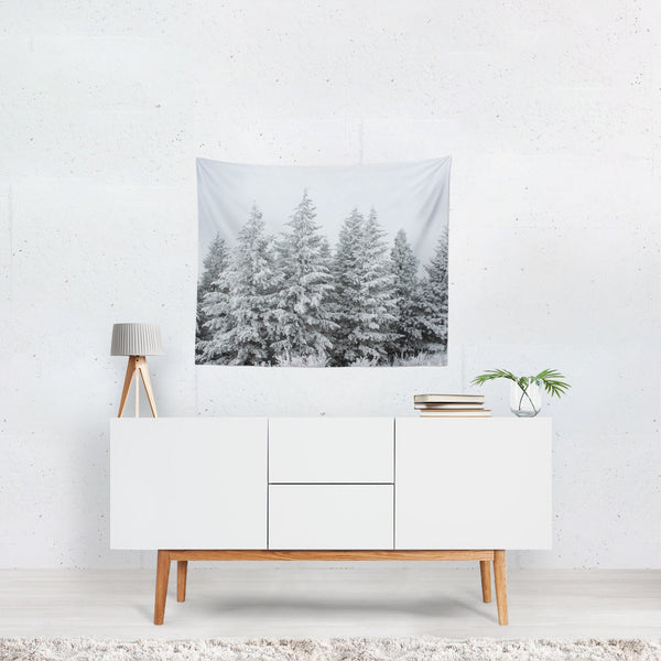 Winter Storm Forest Wall Tapestry Mountain Nature -
