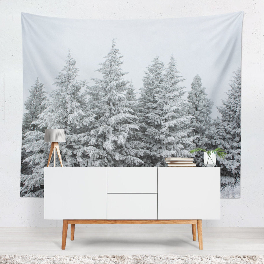 Winter Storm Forest Wall Tapestry Mountain Nature -