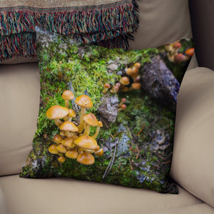 Tiny Fungi Family Throw Pillow Cover Woodland Scene -