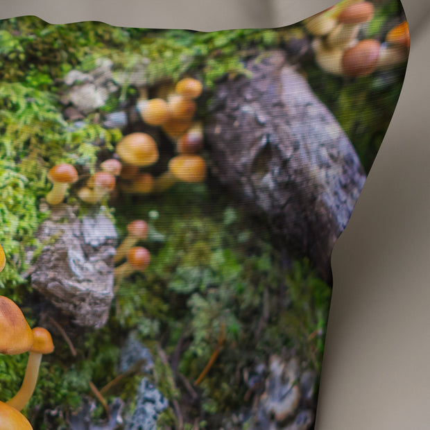 Tiny Fungi Family Throw Pillow Cover Woodland Scene -
