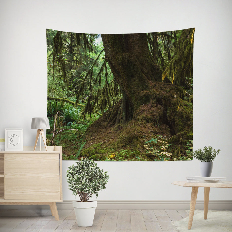 Mossy Tree and Roots Olympic National Park Wall Tapestry -