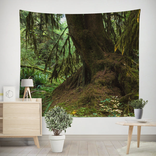 Mossy Tree and Roots Olympic National Park Wall Tapestry -