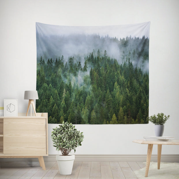 Foggy Forest Wall Tapestry Wilderness Theme Decor -