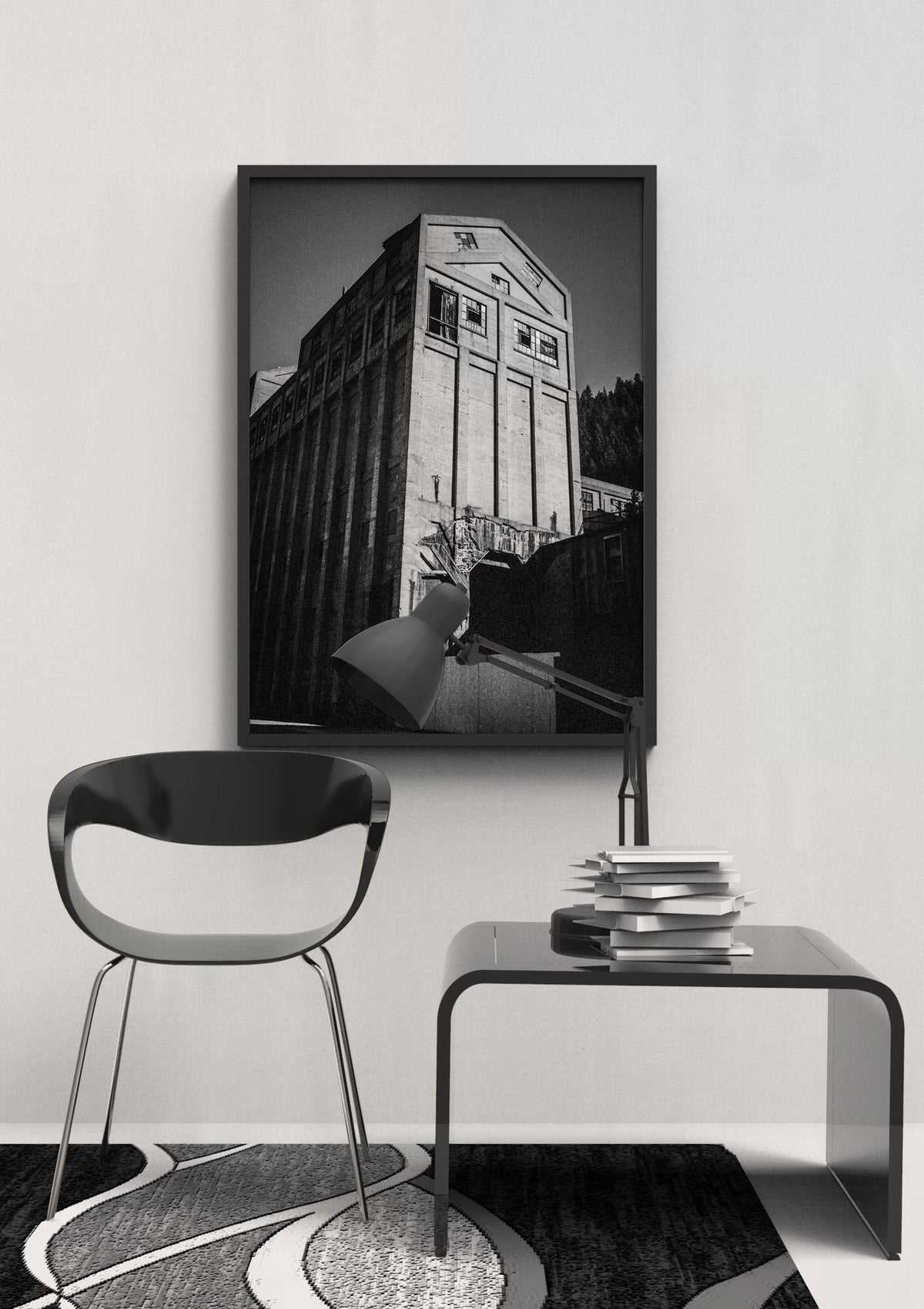 Abandoned Mining Facility Photo Print Black and White Film