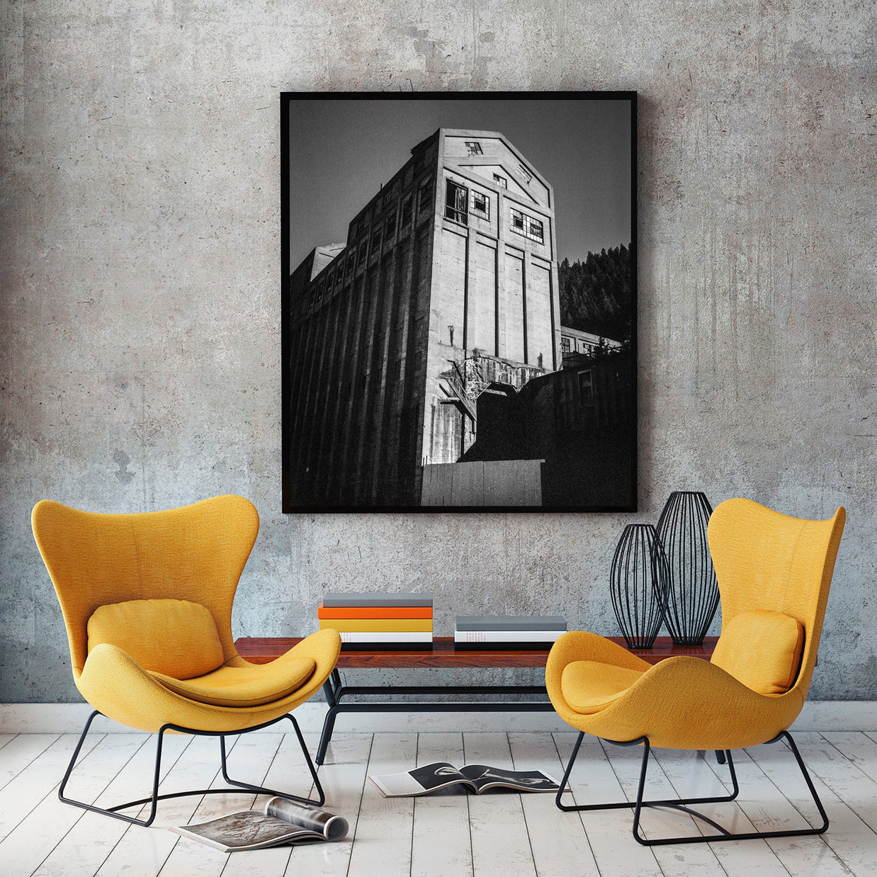 Abandoned Mining Facility Photo Print Black and White Film