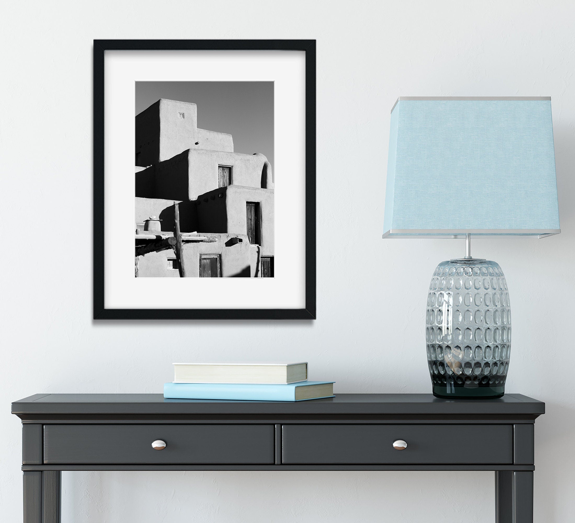 New Mexico Taos Pueblo Photo Print Southwest Black and White