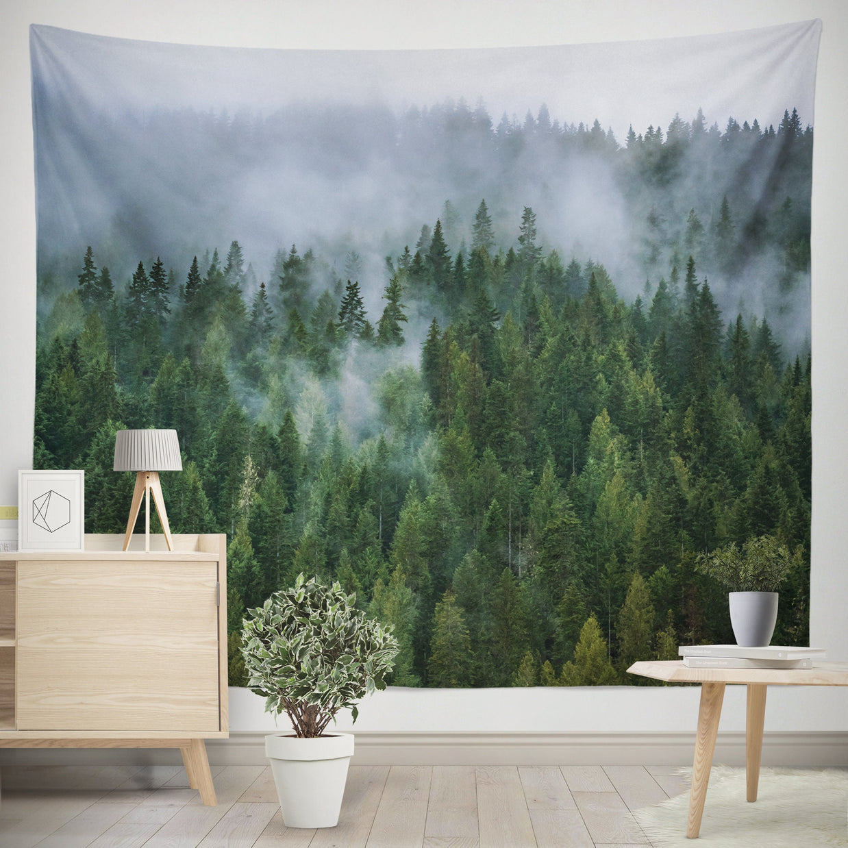 Foggy Forest Wall Tapestry Wilderness Theme Decor -