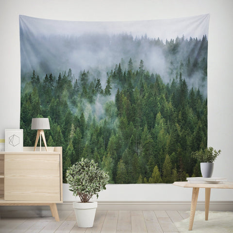 Foggy Forest Wall Tapestry Wilderness Theme Decor -