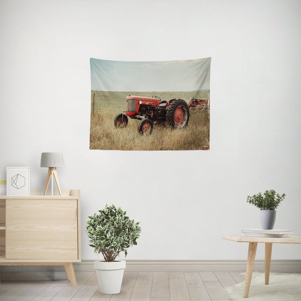 Red Tractor Farmhouse Wall Tapestry Rustic Western Decor -
