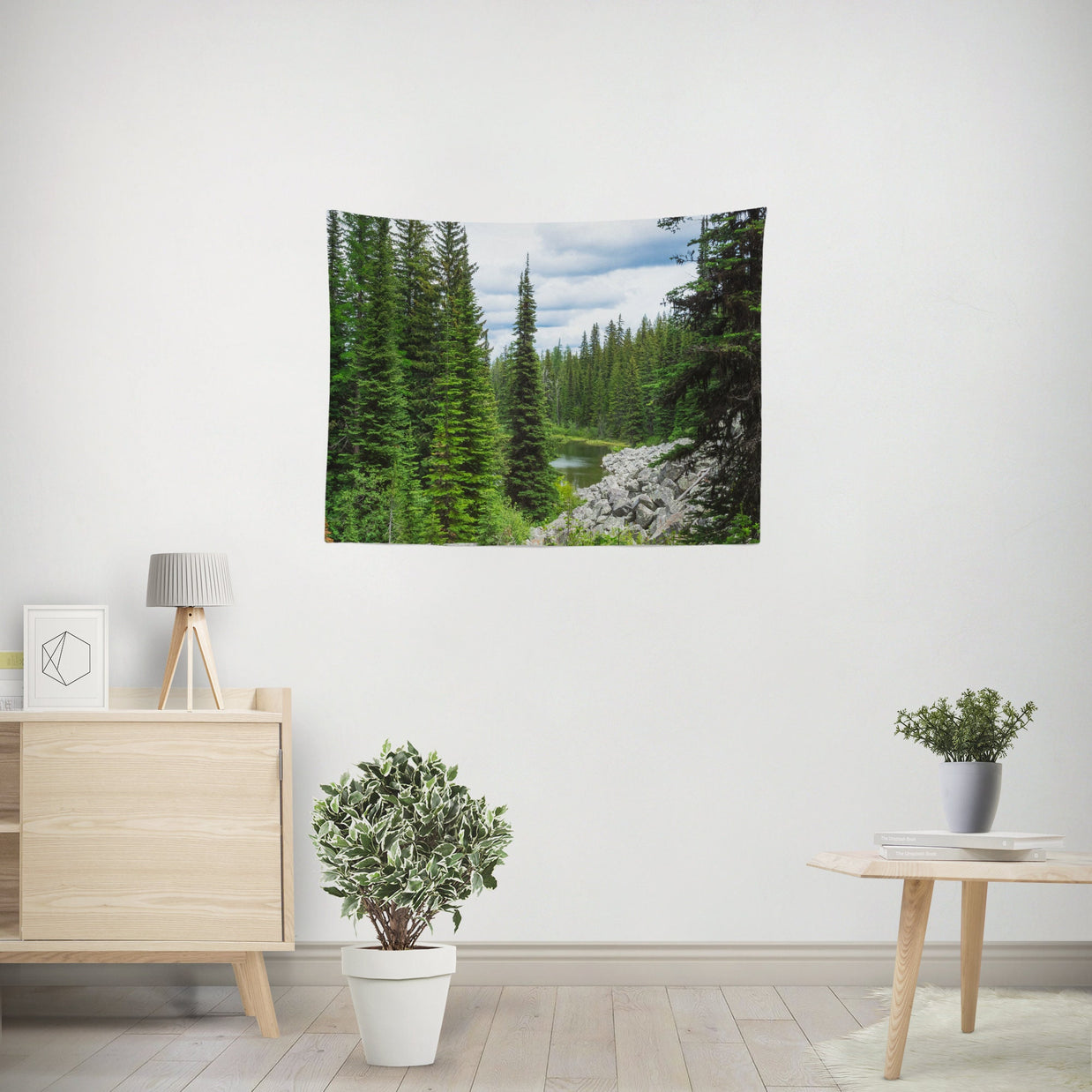 Mountaintop Lake Wall Tapestry Lush Pond Pacific Northwest